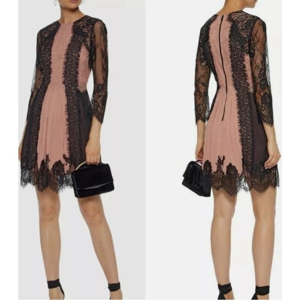 Alice + Olivia Kaylen Lace Pleated Rose/Black Mini Dress Size 2